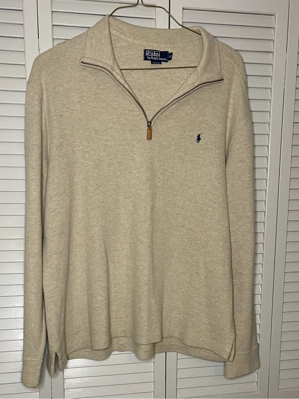 Ralph Lauren Men’s Cream Quarter Zip Polo Sweater